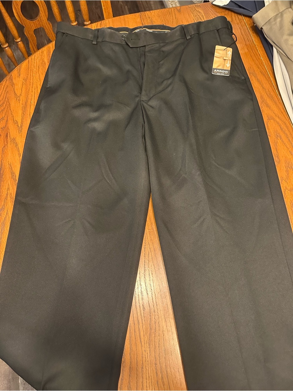 Arrow Black Flat-Front Microfiber Dress Pants